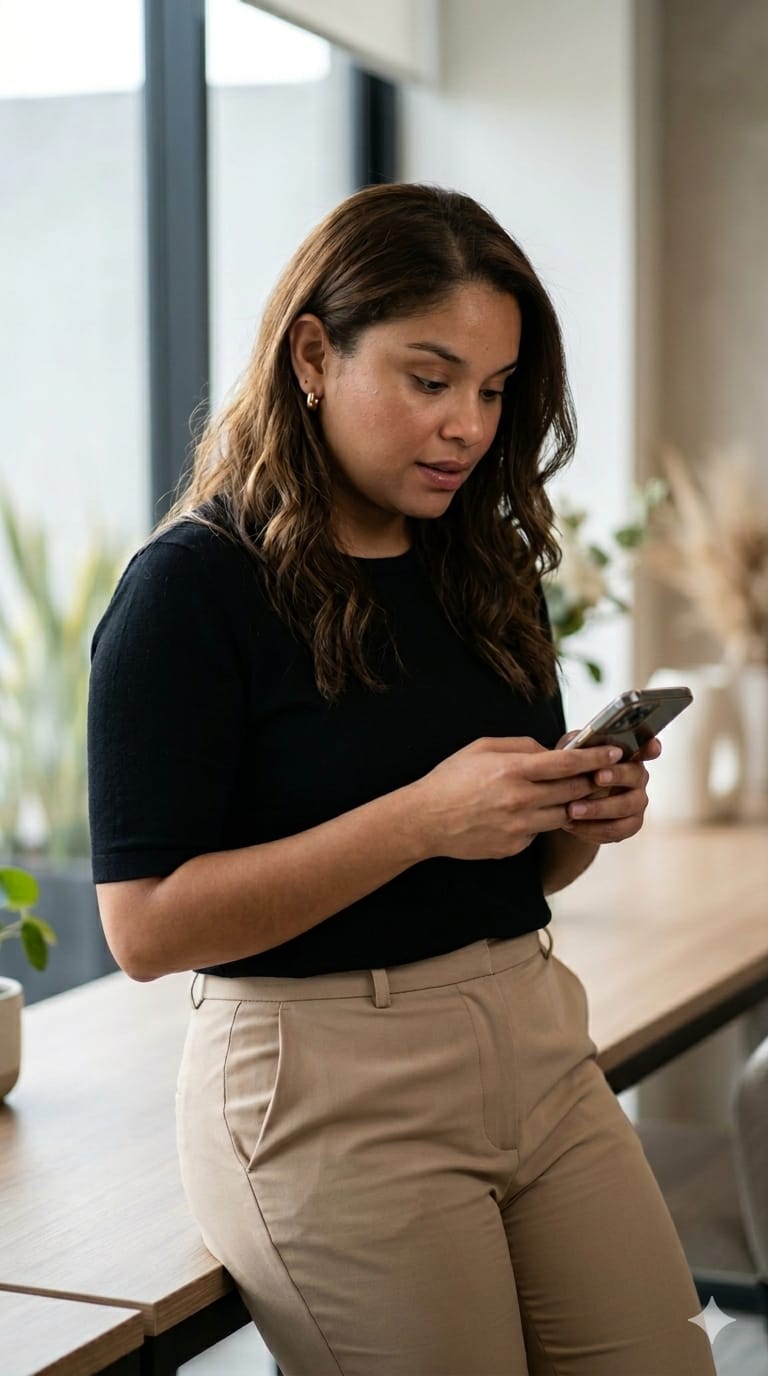 Leitora acessando conteúdo no celular